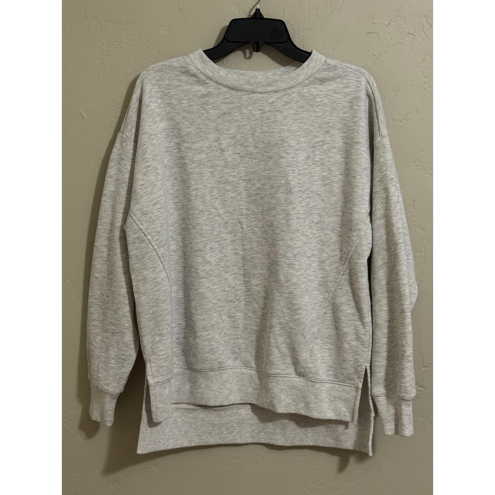 Zella Sweatshirt Womens S Heather Gray Crewneck Side Slit Pullover